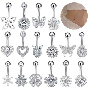 Europese Amerikaanse Mode 1.6Mm Dikke Roestvrijstalen Staaf Dubbele Diamant Hartvormige Kop Ingelegd Zirkoon Navel <span class=keywords><strong>Piercing</strong></span> Sieraden - Product Image 2