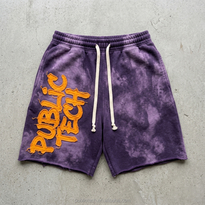 OEM/ODM Custom Raw Hem Drawstring 100% Cotton Tie Dye Jogger <b>Shorts</b> Streetwear Fashion Applique Logo Sweat <b>Shorts</b> for <b>Men</b> Summer - Product Image 1