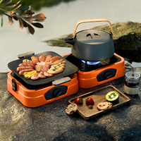 Fourneau au propane de qualité supérieure, design métallique, 2 brûleurs, pliable, portable, finition enduite, facile à nettoyer, couleur vive, économique