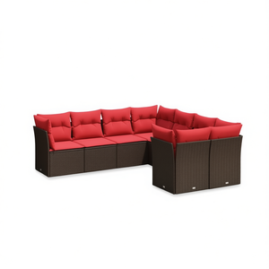 Ensemble de canapés de patio en polyrotin brun pour 8 personnes, mobilier d'extérieur avec coussins, design contemporain - Product Image 1