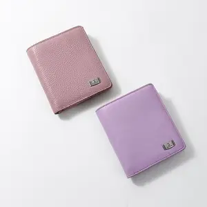 2022 New Design Factory Custom Lady Credit Card Holder Short Wallets Cute Genuine Leather Purses For Women With Money Clip