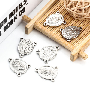 Colgante Conector de la Virgen María de 3 Orificios |   Colgante de medalla de acero inoxidable para la elaboración de rosarios, colgante de conexión para cuentas - Product Image 3