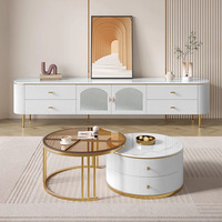 Ensemble de meubles de salon de style italien minimaliste, meuble TV, table basse, combinaison avec pieds en métal doré, armoire de rangement
