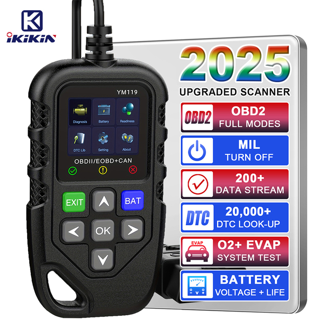 Full OBDII/EOBD CAN Modes YM119 OBD II Code Reader Scanner Auto Diagnostic Tool for All Cars Works with 12V Vehicles