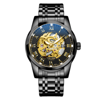 Montre mécanique en acier inoxydable au design unique et ajouré, élégante et étanche pour homme d'affaires