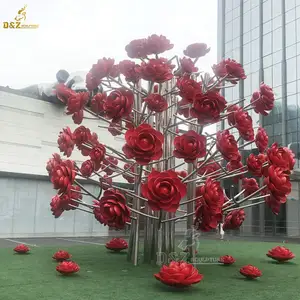 D & Z花园大型户外不锈钢红玫瑰花树雕塑