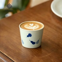 Tasse à café en céramique FENN avec logo personnalisé, sans anse, motif gourde bleu et blanc, pour latte, cappuccino, thé, maison, café, restaurant