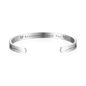 Valentine's Gift Remember I Love You <b>Bracelet</b> Custom Engrave Words Stainless Steel Cuff <b>Bangle</b> <b>Bracelet</b> - Product Image 4