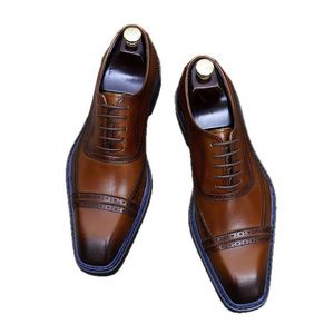 Último Modelo 2025, Zapatos Casuales de Moda para Hombre, Hechos a Mano con Cuero Genuino, Diseño Cuadrado, Otoñales, Impermeables y Antideslizantes - Product Image 2