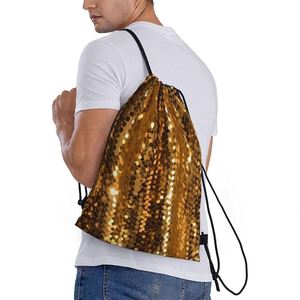 Gold Sequin Sparkle <b>Drawstring</b> <b>Backpack</b> Draw String Bag Waterproof Sports Bag Gym Cinch Bags for Women Men - Product Image 2