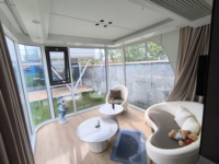 Maison capsule moderne E7, maison préfabriquée en forme de capsule spatiale, intérieur personnalisé, intégrée, portable, cabine modulaire habitable