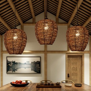 Rattan Bamboo Woven Pendant Lamp Round E27 <b>Led</b> <b>Light</b> <b>For</b> Zen Tea <b>Room</b> Restaurant Decor - Product Image 2