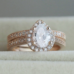 Anello in Rame con Diamante a Goccia a Forma di Pera Coltivato in Laboratorio per Donna, Semplice ed Elegante per Uso Quotidiano, Regalo per Matrimonio e Fidanzamento - Product Image 2