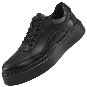 Men Round Toe Cow <b>Leather</b> Height Increasing <b>Sneakers</b> Autumn Rubber Outsole EVA Midsole Lightweight Casual Shoes - Product Image 4