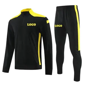Özel LOGO son kulübü erkek futbol antreman ceketi ve pantolon siyah sarı eşofman ucuz JM isınmak eğitim takım elbise
