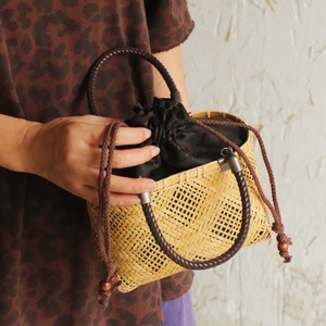 Bamboo Woven Bag <b>Mini</b> Leather Handle 25x9x20cm Bohemian Style Women's Storage Bag - Product Image 2