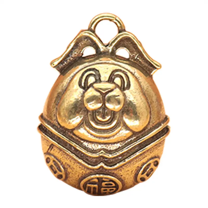 Ornamen tarian singa kuningan lonceng hewan peliharaan gaya Tiongkok rakun gantungan kunci mobil liontin hadiah kecil.