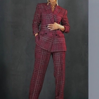 Banliyö kadın ekose ceket takım elbise yeni gevşek pantolon 2 parça Set Fashionbisou