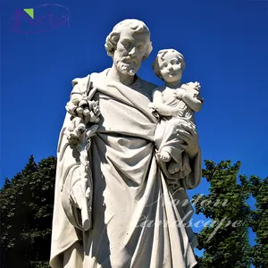 Großhandel katholisches religiöses Handwerk Lebensgröße Marmor Stein St. Joseph und Jesuskind Statuen Skulptur