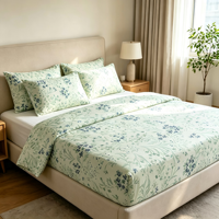 Parure de lit imprimée florale en polyester, douce et respirante, avec housse de couette, drap-housse, drap plat et taie d'oreiller pour la maison et l'hôtel