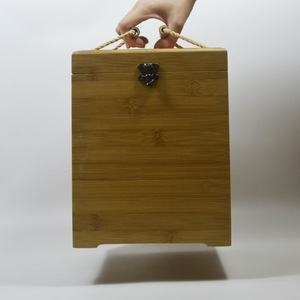 Bamboo Wine Storage Box Square Handmade With Hemp Rope Handle Custom Made For Wine Packaging - Product Image 3