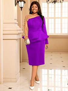 Vestidos Elegantes de Oficina para Mujer, Estilo Primavera, con Parches, Peplum, Adornados con Cuentas - Product Image 3