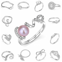 S925 Sterling Silber Perlenring-Fassung, offen, verstellbar, blanko für 6-8mm Perlen, plattiert, DIY Schmuckherstellung, verschiedene Stile, Großhandel