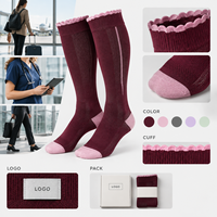 Chaussettes de compression graduée gris bordeaux pour mollets larges, avec embout renforcé, vente en gros, développement de la tricoterie, inspection de la qualité