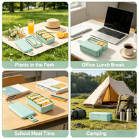 Boîte à lunch en fibre de bambou écologique avec fourchette et cuillère, boîte bento anti-fuite pour le bureau/l'école/le pique-nique, récipient alimentaire sans BPA, compatible micro-ondes