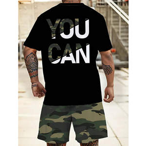 Set di t-shirt 2 pezzi con grafica Streetwear alla moda da uomo divertenti magliette con stampa mimetica alfabetica-ordine minimo - Product Image 2