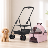 Poussette pliable 2-en-1 pour animaux de compagnie, siège auto détachable, chariot pour chien et chat 360° °   Roues avant pivotantes, freins arrière doubles, personnalisé
