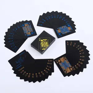 Custom Logo Pvc Plastic Waterdichte Speelkaarten Poker Deck Goud Folie Poker Set Tarotkaart Voor Familiespel Zwart Zilver Rood Blauw