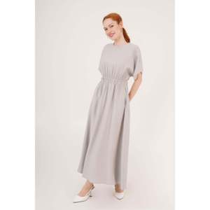Robe maxi à manches chauve-souris grise en gros, taille élastique, élégante, motif floral vintage, taille unique pour le printemps, l'automne, les fêtes de jour - Product Image 4