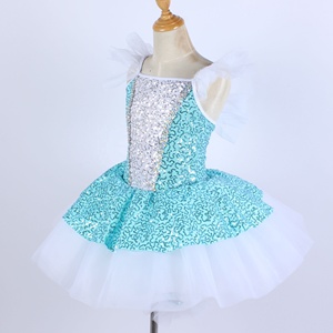 Falda de tutú de Ballet de lentejuelas brillantes turquesa Ropa de baile de niña encantadora traje de baile de tricota blanca puesta en escena - Product Image 2