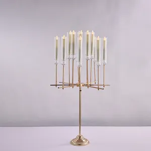 नई अद्वितीय डिजाइन शादी Centerpiece सोने के साथ स्पष्ट क्रिस्टल Splicing 16 पोल धारक लंबा Candelabras