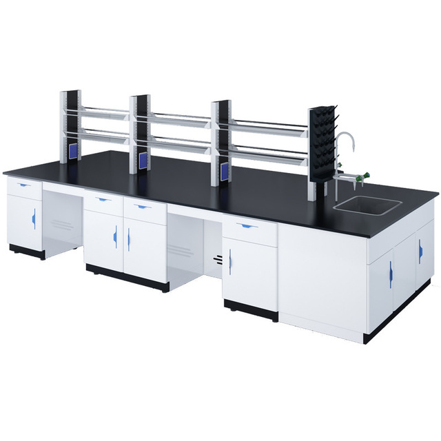 Workbench School Laboratory Furniture Metal Work Bench Lab Table with Cabinets Laboratory Table with Open Shelves