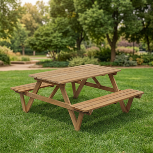 Solid Wood Modern Picnic <b>Table</b> with Attached <b>Benches</b> Outdoor <b>Garden</b> Furniture Durable 4 Seater Patio Set - Product Image 1