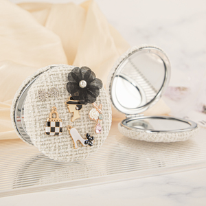 Vintage Tweed Fabric <b>Compact</b> <b>Mirror</b> Round Silver Metal Frame Dual Sided HD Glass Pocket Makeup <b>Mirror</b> Bulk Wholesale - Product Image 1