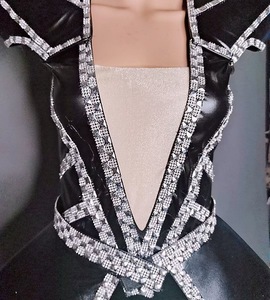 Vestido <span class=keywords><strong>de</strong></span> verano <span class=keywords><strong>de</strong></span> talla grande para mujer, con cuello cuadrado, cristal negro, cuero, Ceñido - Product Image 2