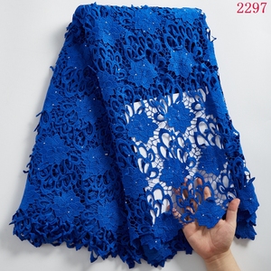 Nouvelle dentelle guipure blanche africaine <span class=keywords><strong>2021</strong></span> avec pierres, dentelle à trous, dentelle à cordon de haute qualité pour mariage nigérian 2297 - Product Image 4