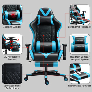 Chaise de bureau en PC avec repose-pieds, siège <span class=keywords><strong>baquet</strong></span> ergonomique pivotant réglable, chaise de jeu lombaire, style course, pour <span class=keywords><strong>gamer</strong></span> - Product Image 2