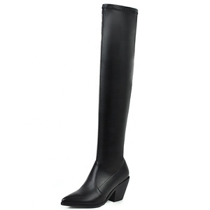 Women's Hoof Heels Super Long Boots OverKnee Big US Size 46 Thigh High Boots for Lady Winter <b>Pull</b> on Night Club Boots - Product Image 1