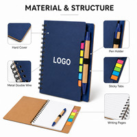 Carnet à spirales personnalisé avec stylo et ensemble de marque-pages adhésifs, couverture rigide, papeterie de bureau, cadeau d'entreprise, fournitures de bureau