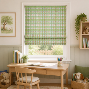 Store romain en lin tartan vert sauge, stores occultants scandinaves doux et légers sans perçage pour chambre et cuisine, faible MOQ, directement de l'usine - Product Image 2