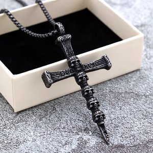 Stainless Steel Men's Skull <b>Cross</b> Pendant With Distressed Punk Design For Clothing Matching Gift - Product Image 3