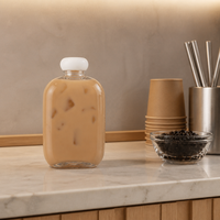 Bouteilles de boissons jetables en PET de qualité alimentaire, forme carrée plate, 100 ml, 250 ml, 350 ml, 500 ml, pour soda, jus et champagne, impression sérigraphique