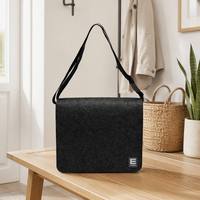 Sac bandoulière messager à rabat en feutre recyclé écologique couleur anthracite, vente en gros, logo personnalisé, direct usine, sac fourre-tout à l'épaule