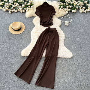 优雅宽松2件套女士上衣高腰百褶服慢跑套装批发 - Product Image 1