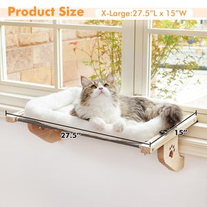 Lits personnalisés pour animaux domestiques Perchoir de fenêtre pour seuil de chat Siège de fenêtre pour hamac robuste avec housse de lit rembourrée, cadre en bois et en métal pour chat de grande taille - Product Image 4
