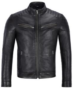 Veste en cuir Nappa noir véritable sur mesure pour homme avec détails en fourrure blanche, fermeture éclair YKK de qualité supérieure, marque privée OEM - Product Image 1